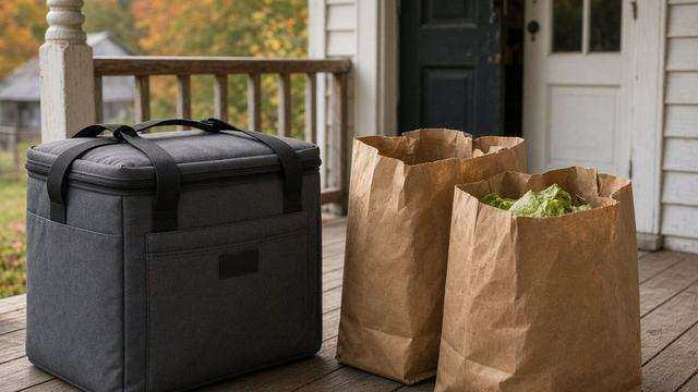 Meal carrier on the porch of a rural Talbot house
