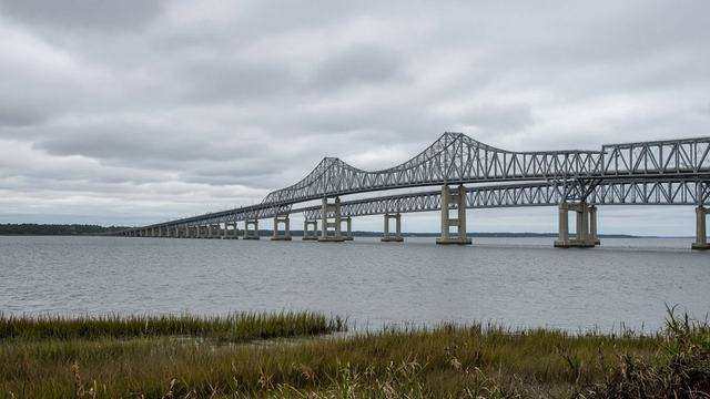 Chesapeake Bay Bridge spans over the Bay near the Eastern Shore approach