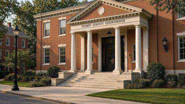 Talbot County Courthouse entrance on North Washington Street in Easton