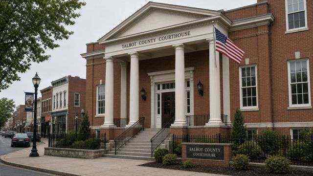 Talbot County Courthouse entrance on North Washington Street in Easton