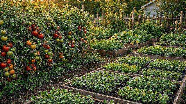 Community garden beds and pathways on a Talbot County campus greenspace site