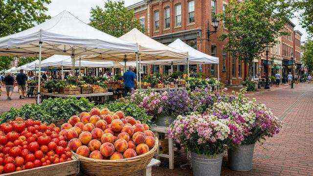 Saturday produce tents on Harrison Street
