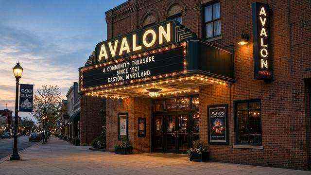 Avalon Theatre marquee on East Dover Street in Easton