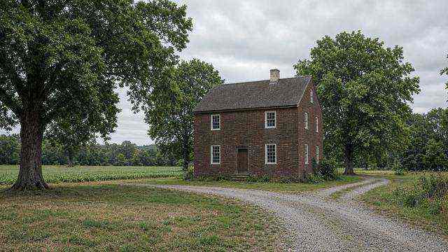 Dark-brick chapel and dwelling in one pile among fields in the old Chapel District