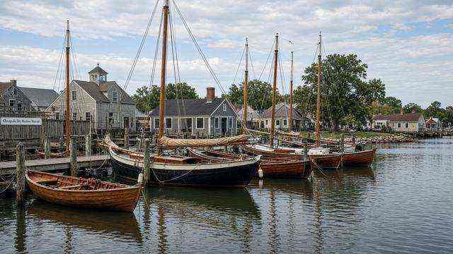 Small craft along the Chesapeake Bay Maritime Museum waterfront in St. Michaels