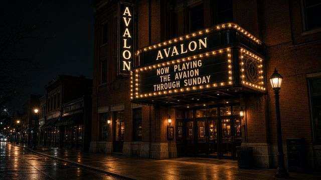 Avalon Theatre marquee on East Dover Street in Easton