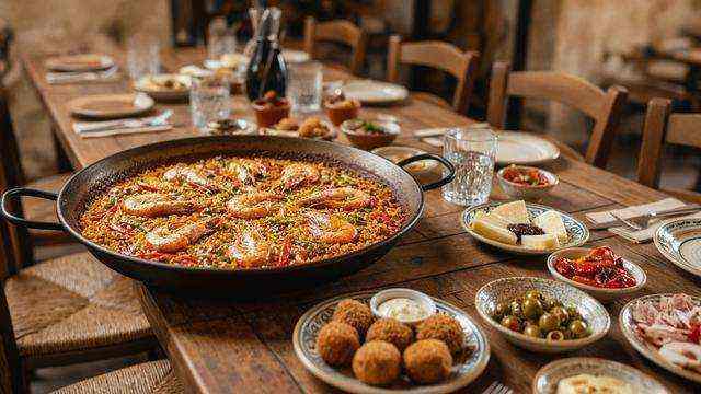 Paella pan and tapas setting for a community dinner