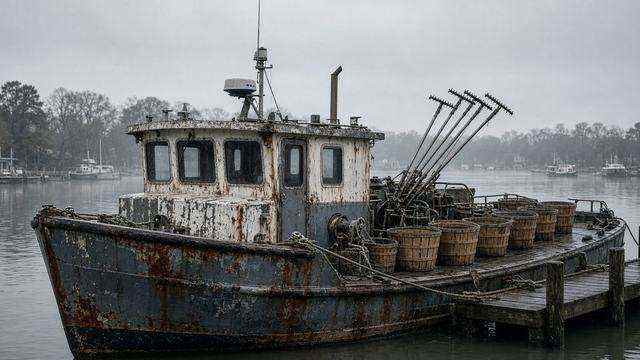 Working oyster boats at Tilghman Island docks
