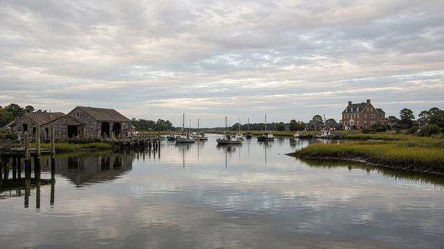 Miles River harbor at St. Michaels, empty of a landing party